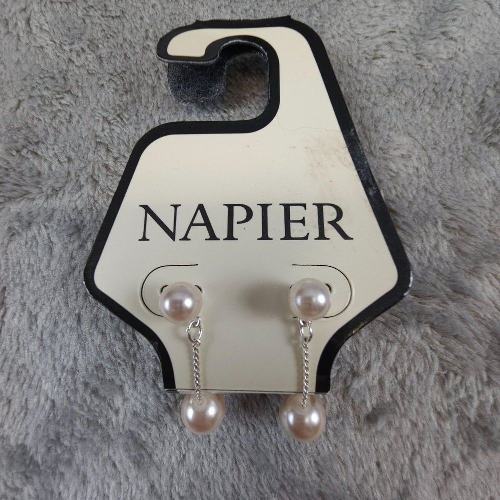 New Napier Faux Pearl Drop Earrings Rose White‎ Push Back Elegant Eveningwear